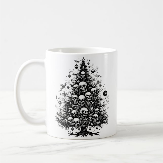 Schwarzer Weihnachtsbaum Skulpturen und Knochen Kaffeetasse (Links)