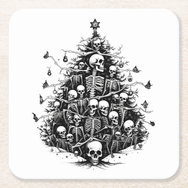 Schwarzer Weihnachtsbaum Skulpturen und Knochen Rechteckiger Pappuntersetzer (Vorderseite)