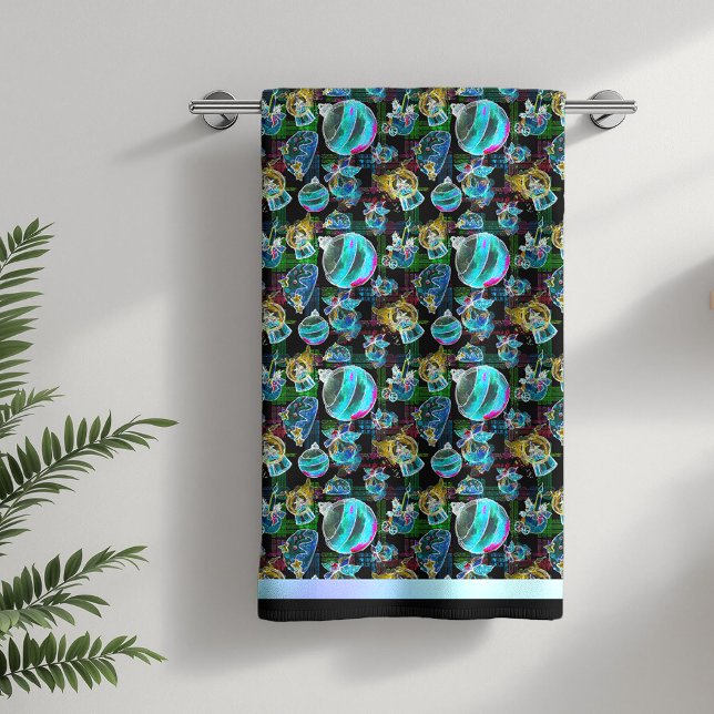 Schwarzer Weihnachtsglobe und Ziermuster Badehandtuch (Von Creator hochgeladen)