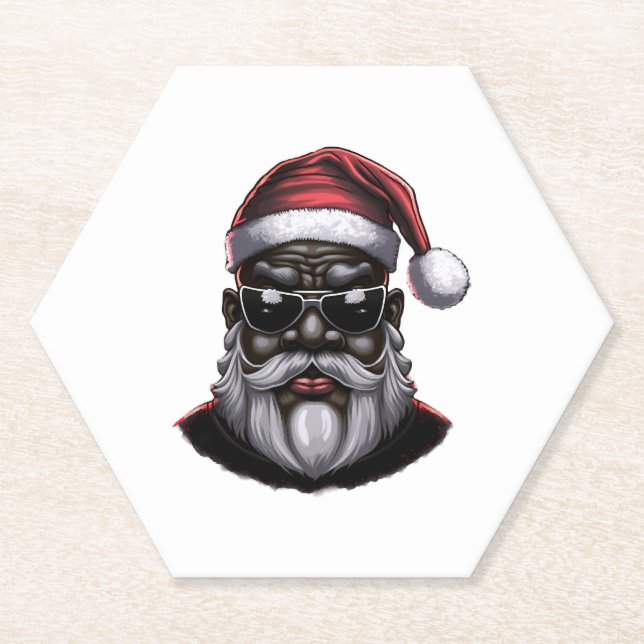 Schwarzer Weihnachtsmann, afroamerikanischer Weihn Untersetzer (Vorderseite)