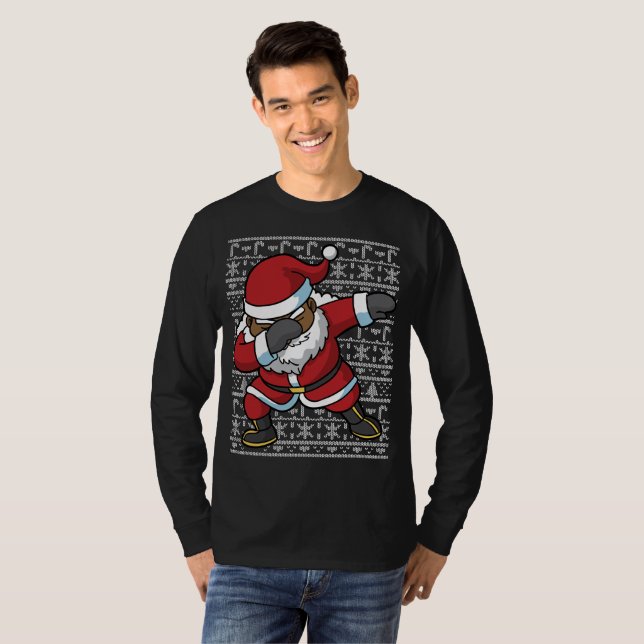 Schwarzer Weihnachtsmann-Dab-Schatz T-Shirt (Vorne ganz)