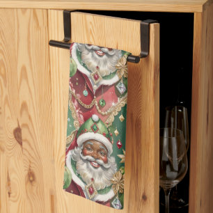 Schwarzer Weihnachtsmann im Vintage-Stil mit Juwel Geschirrtuch