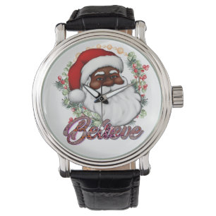 Schwarzer Weihnachtsmann Melanin Man Weihnachtsjub Armbanduhr