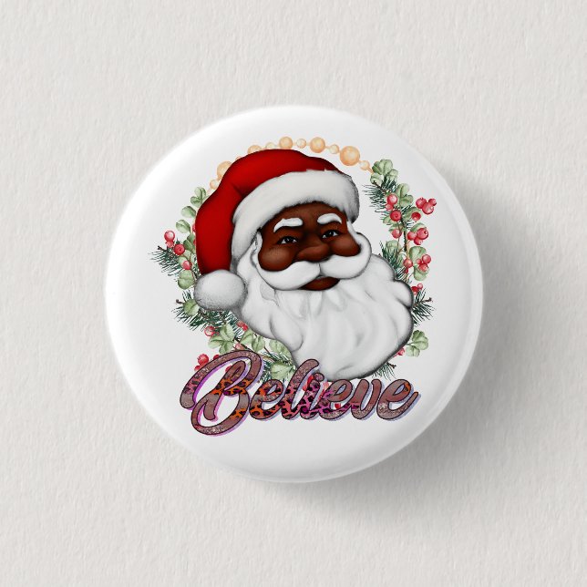 Schwarzer Weihnachtsmann Melanin Man Weihnachtsjub Button (Vorderseite)