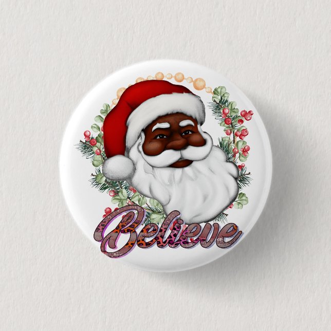 Schwarzer Weihnachtsmann Melanin Man Weihnachtsjub Button (Vorderseite)