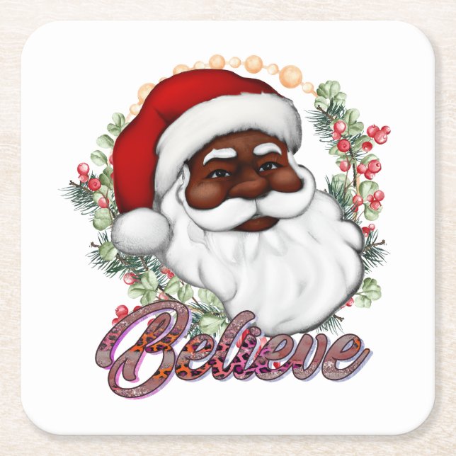 Schwarzer Weihnachtsmann Melanin Man Weihnachtsjub Rechteckiger Pappuntersetzer (Vorderseite)