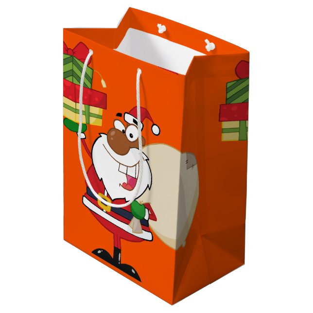 Schwarzer Weihnachtsmann mit Geschenken Mittlere Geschenktüte (Rückseite Schrägansicht)
