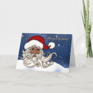 Schwarzer Weihnachtsmann mit Schnee Frohe Weihnach Feiertagskarte