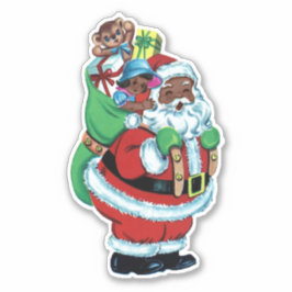 Schwarzer Weihnachtsmann mit Spielzeug Aufkleber