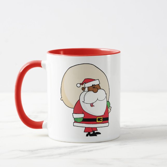 Schwarzer Weihnachtsmann mit Spielzeug-Sack Tasse (Links)