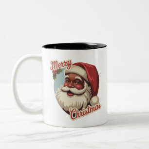 Schwarzer Weihnachtsmann Retro Weihnachten Vintage Zweifarbige Tasse