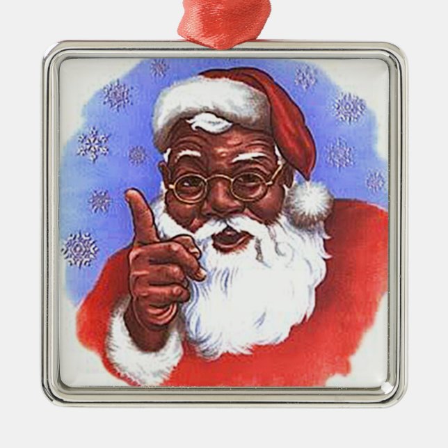 Schwarzer Weihnachtsmann Silbernes Ornament (Vorne)
