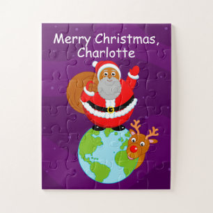 Schwarzer Weihnachtsmann stehend auf der Erde, Puzzle