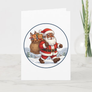 Schwarzer Weihnachtsmann-Weihnachtssack-Rentier-Or Karte