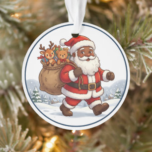 Schwarzer Weihnachtsmann-Weihnachtssack-Rentier-Or Ornament