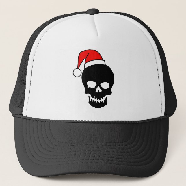 Schwarzer Weihnachtsschädel Truckerkappe (Vorderseite)