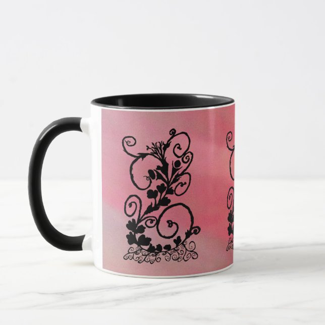 Schwarzer Wein auf rosa Hintergrund Tasse (Links)
