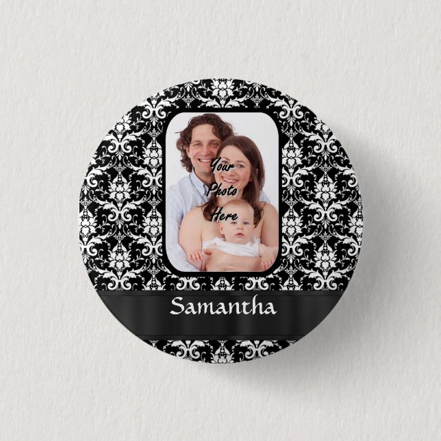 Schwarzer/weißer Damast Button (Vorderseite)