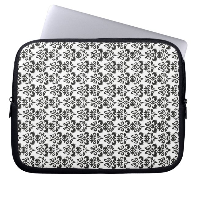 Schwarzer/weißer Damast Laptopschutzhülle (Vorderseite)