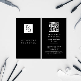 Schwarzer Weißer Schrift Wimpern Studio Logo QR Co Visitenkarte