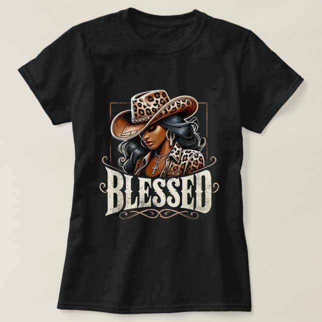 Schwarzer Western Cowgirl Afrikanisch Christlich T-Shirt (Design vorne)