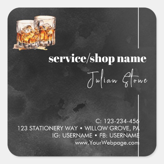 Schwarzer Whisky Quadratischer Aufkleber (Vorderseite)