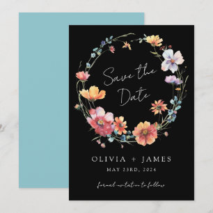 Schwarzer Wildblumenkranz Sommerhochzeit Save The Date