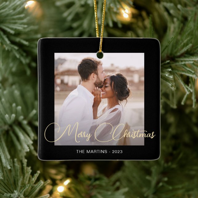 Schwarzer Winter Foto Weihnachten Keramikornament (Baum)