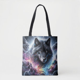 Schwarzer Wolf Blitz Sturm Fantasy-Wildnis