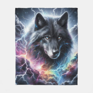 Schwarzer Wolf Blitz Sturm Himmels Wildnis Fleecedecke