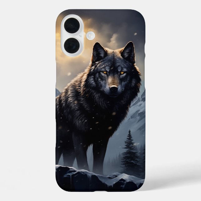 Schwarzer Wolf im Snowy Mountains Case-Mate iPhone Hülle (Rückseite)