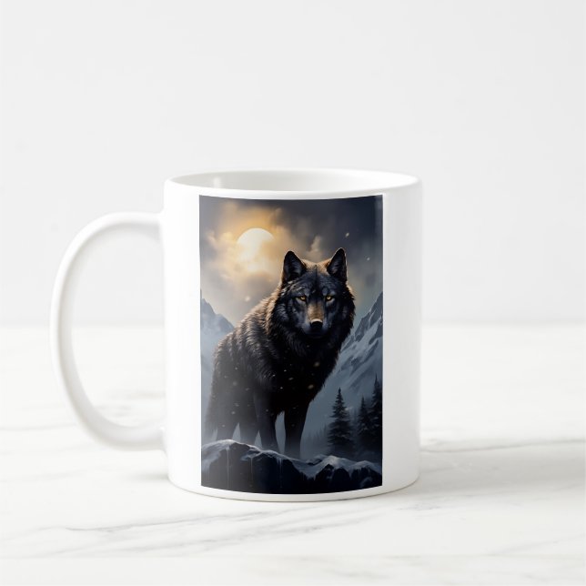 Schwarzer Wolf im Snowy Mountains Kaffeetasse (Links)
