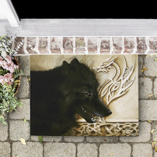 Schwarzer Wolf keltischer Drache Knotenwerk Fantas Fußmatte