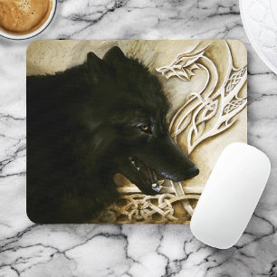 Schwarzer Wolf Keltischer Drache Knotenwerk Fantas Mousepad