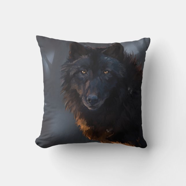 Schwarzer Wolf Kissen (Vorderseite)