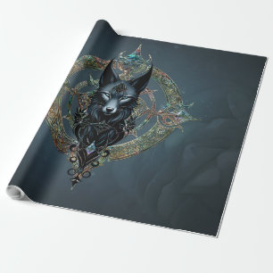 Schwarzer Wolf Kopf mit durchstechenden blauen Aug Geschenkpapier