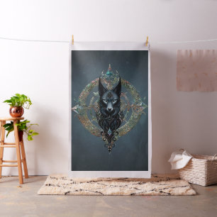 Schwarzer Wolf Kopf mit durchstechenden blauen Aug Stoff