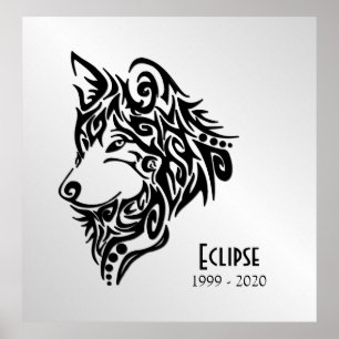Schwarzer Wolf Kopf mit Namen und Daten Poster