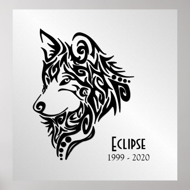 Schwarzer Wolf Kopf mit Namen und Daten Poster (Vorne)