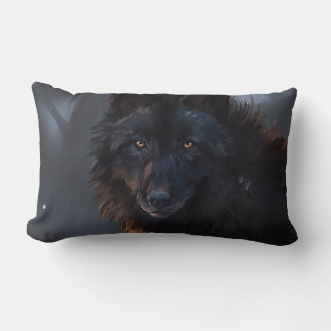 Schwarzer Wolf Lendenkissen (Vorderseite)