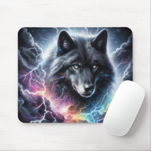 Schwarzer Wolf mit Blitz Mousepad
