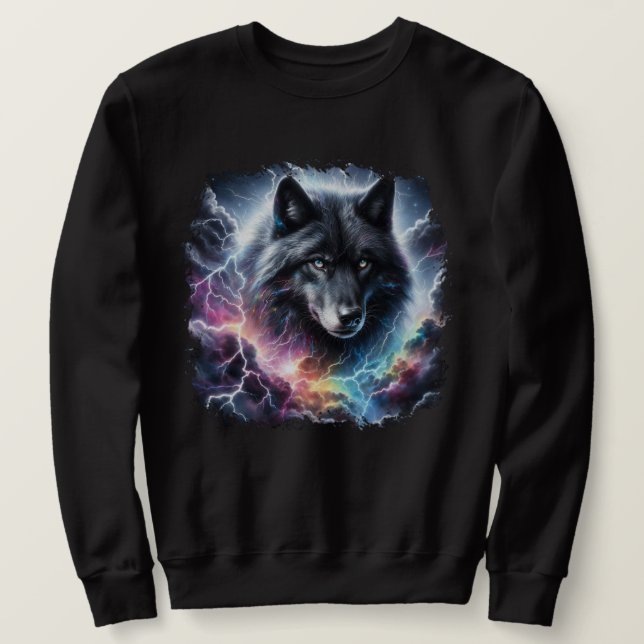 Schwarzer Wolf mit Blitz Sweatshirt (Design vorne)