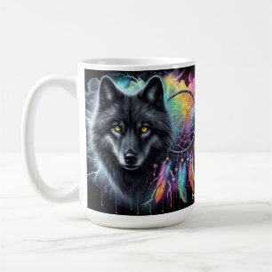 Schwarzer Wolf mit einem Dreamcatcher Kaffeetasse