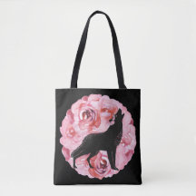 Schwarzer Wolf mit rosa Rosen-Taschen-Tasche