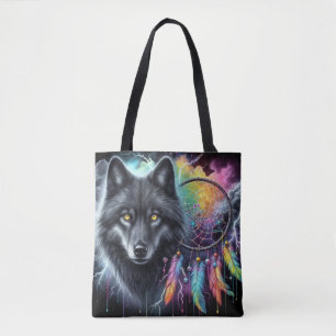 Schwarzer Wolf mit Traumfänger