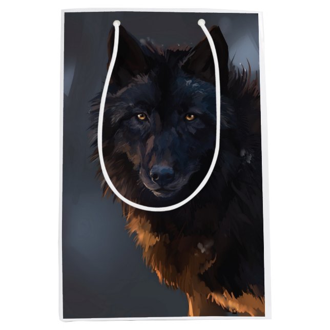 Schwarzer Wolf Mittlere Geschenktüte (Vorderseite)