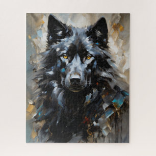 Schwarzer Wolf-Ölmalerei Puzzle