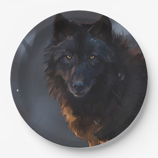 Schwarzer Wolf Pappteller (Vorderseite)
