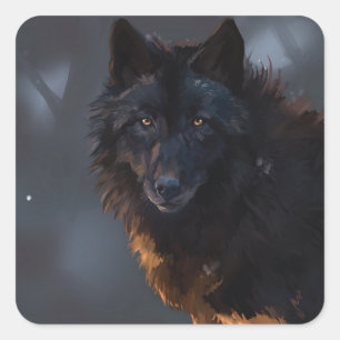 Schwarzer Wolf Quadratischer Aufkleber