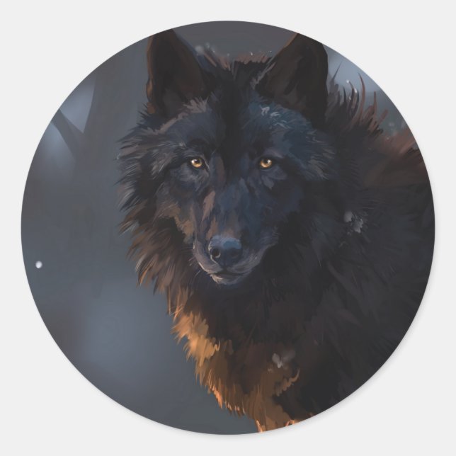 Schwarzer Wolf Runder Aufkleber (Vorderseite)